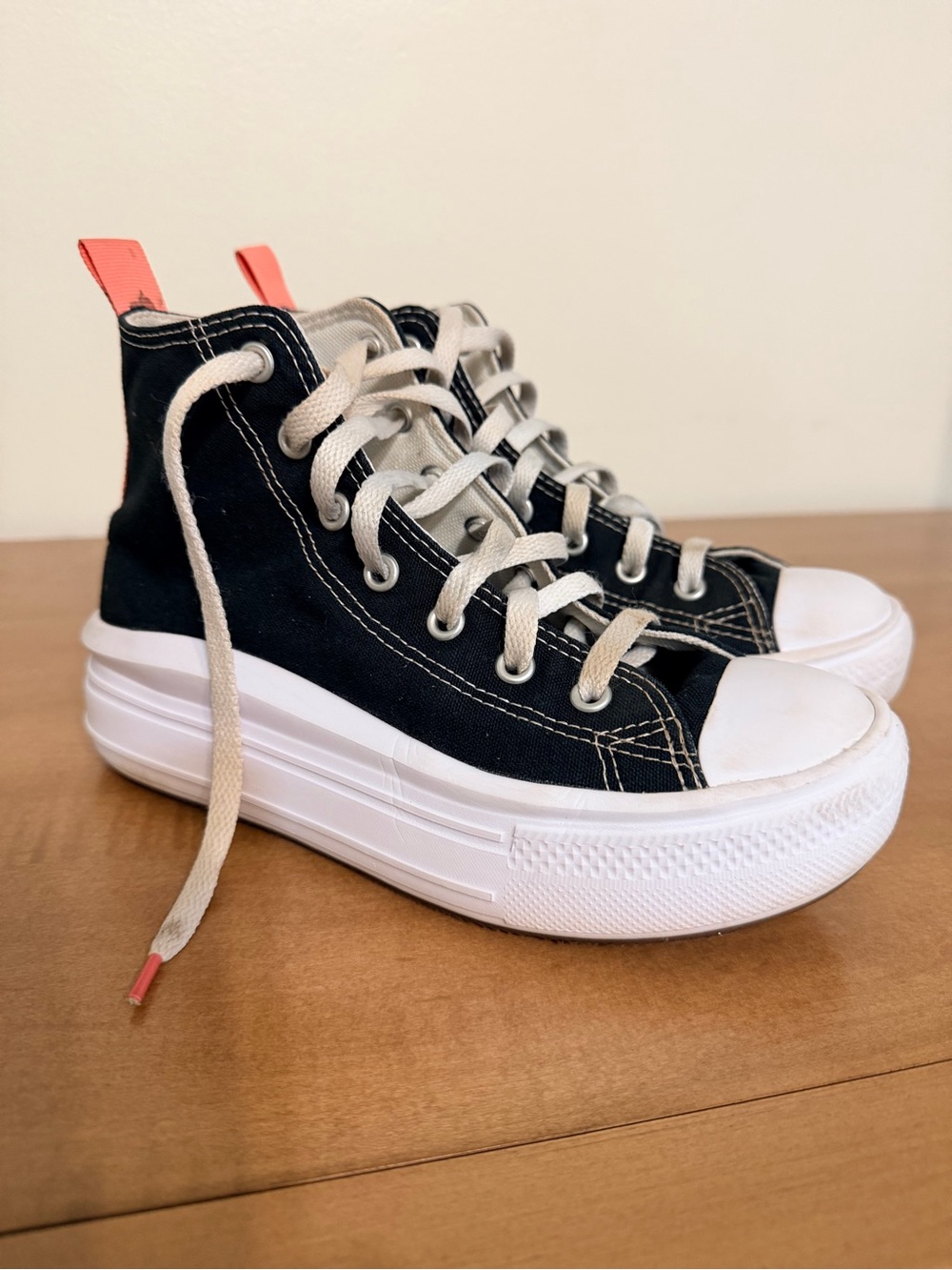 Youth 3 Platform Converse Chucks | Black + Coral Pops